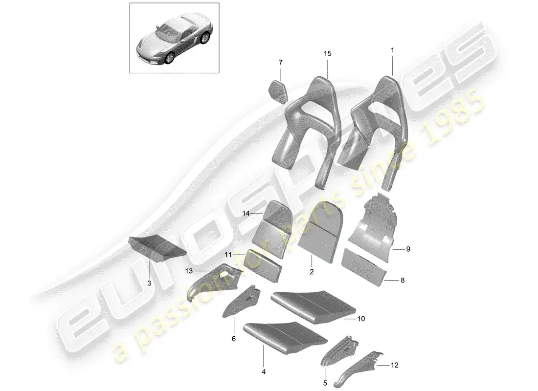 porsche 2019 (718 boxster) parte de espuma diagrama de piezas