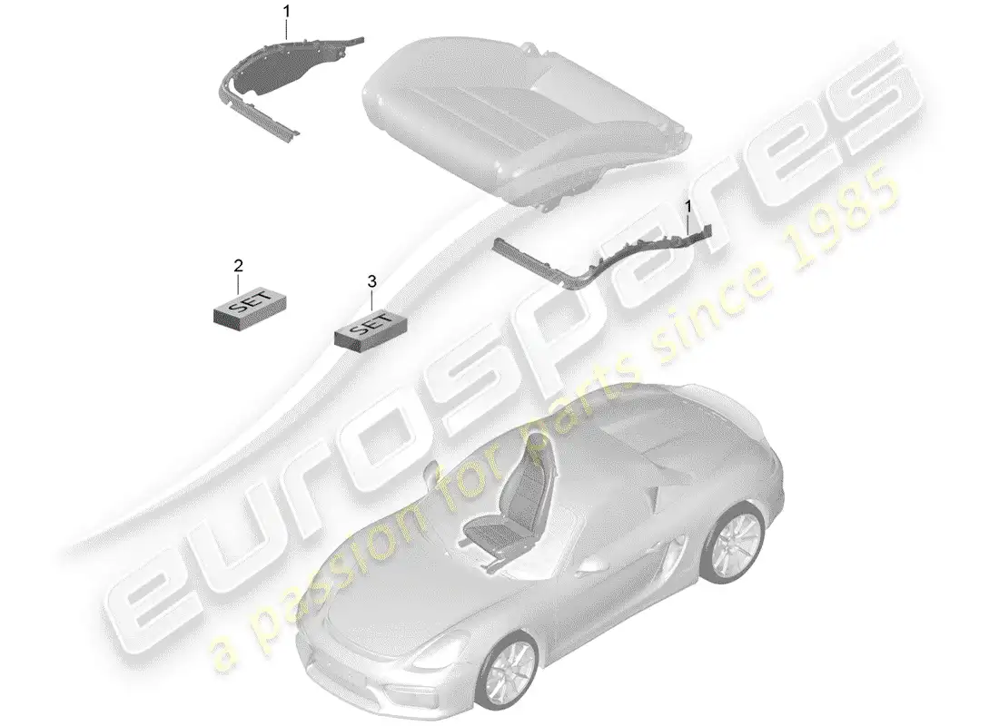porsche 2016 (981 boxster spyder) acolchado para asiento diagrama de piezas
