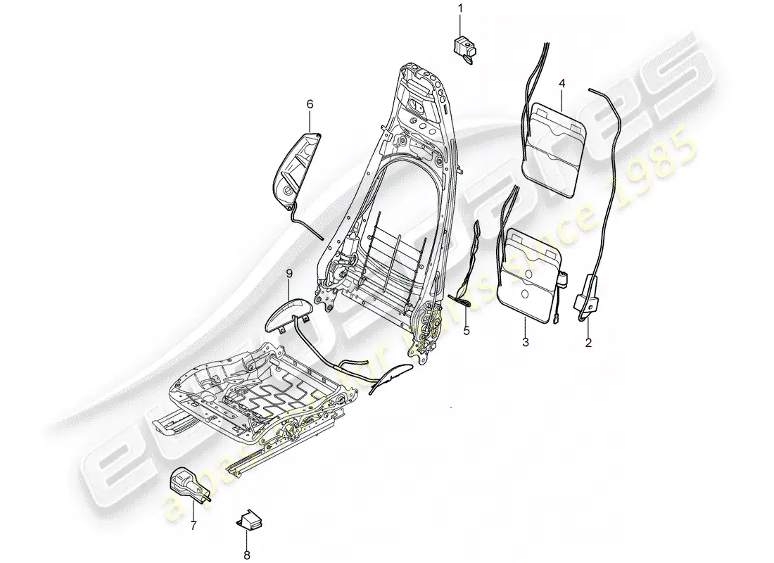 porsche 2005 (987 boxster) soporte lumbar diagrama de piezas