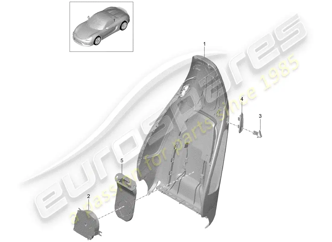 porsche 2016 (981 boxster spyder) carcasa del respaldo diagrama de piezas