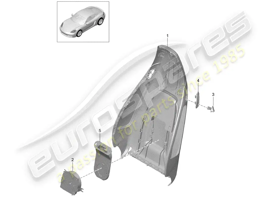 porsche 2017 (718 cayman) carcasa del respaldo diagrama de piezas