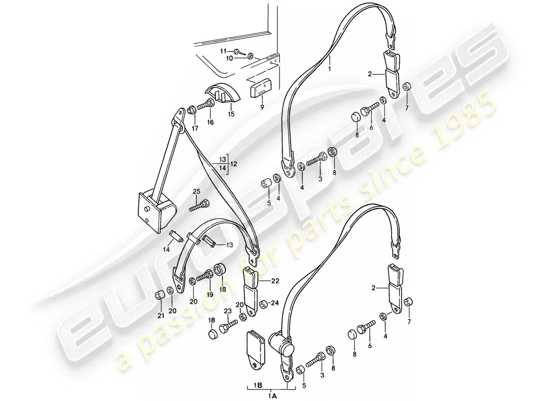 porsche 1988 (924s) cinturón de seguridad diagrama de piezas