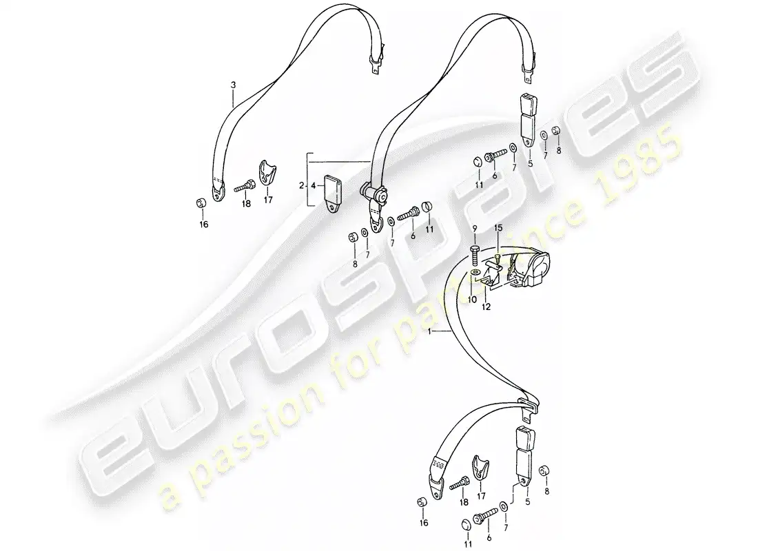 porsche 1997 (993) cinturón de seguridad diagrama de piezas