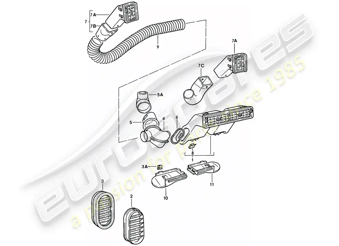 porsche 1977 (924) ventilación de aire - acabado - manguera de aire diagrama de piezas