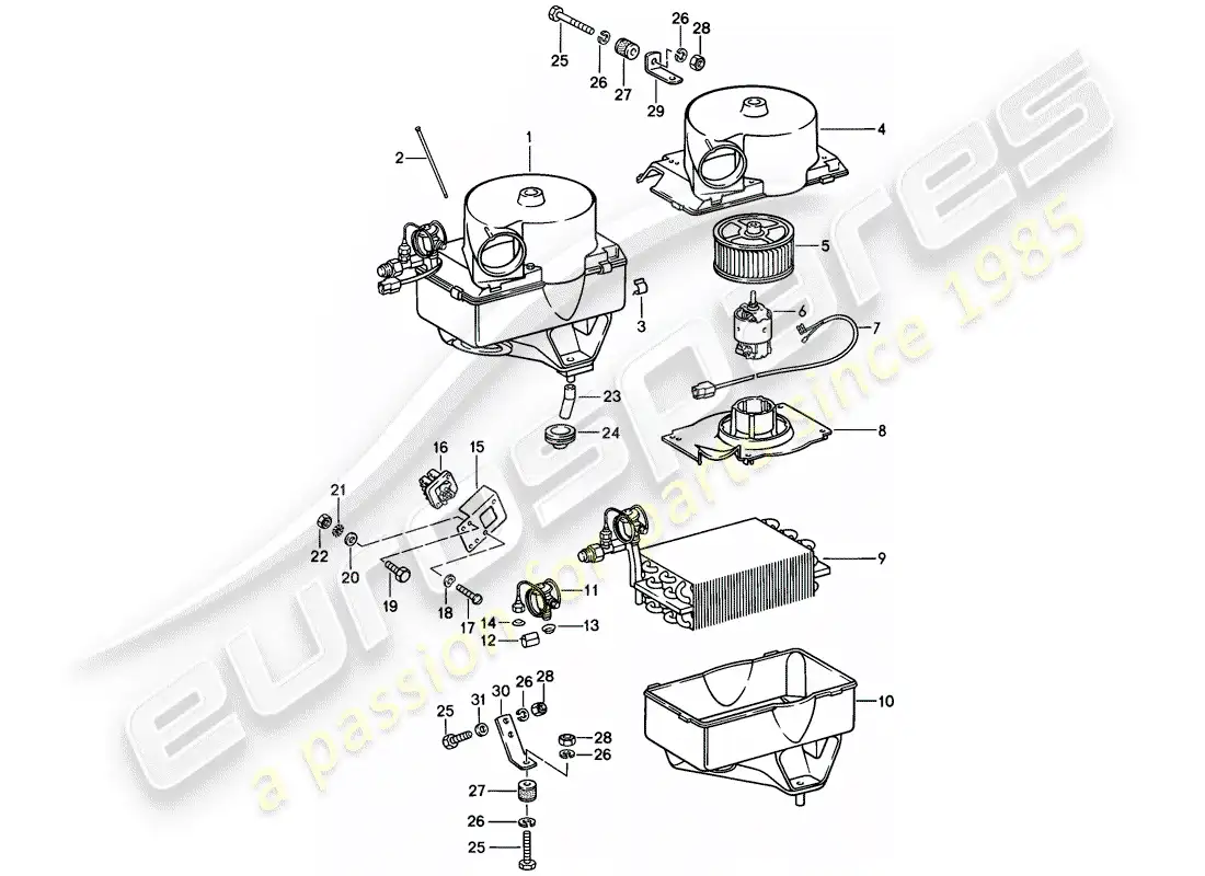 porsche 1977 (924) evaporador diagrama de piezas