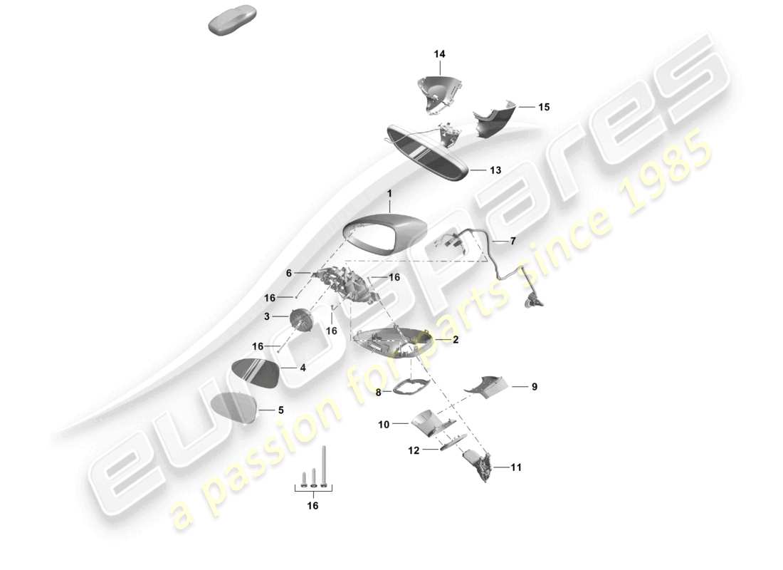 porsche 2022 (718 boxster spyder) espejo exterior espejo interior diagrama de piezas