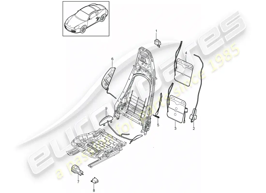 porsche 2012 (987 cayman) soporte lumbar diagrama de piezas