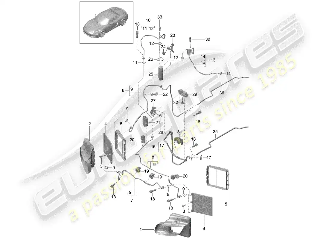 porsche 2014 (981 boxster) circuito refrigerante diagrama de piezas