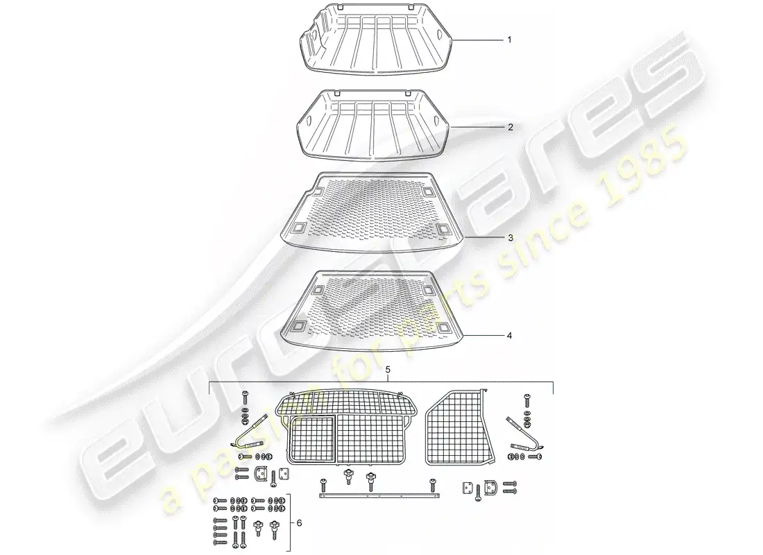 porsche 2019 (tequipment cayenne) revestimiento del maletero diagrama de piezas