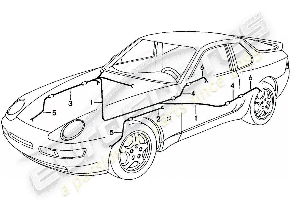 porsche 1995 (968) mazo de cables - sistema de freno antibloqueo -abs- - indicador de desgaste de pastillas de freno diagrama de piezas