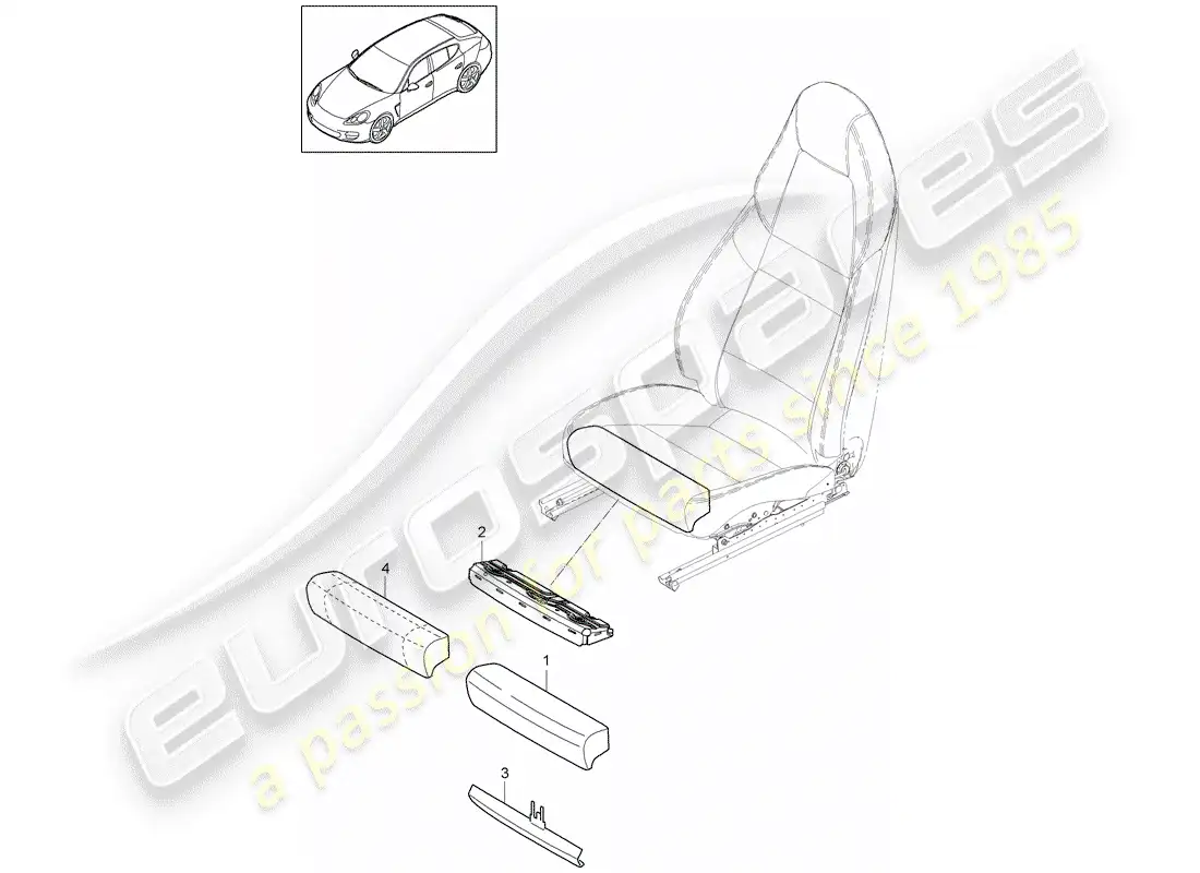 porsche 2014 (panamera 970) cojín del asiento diagrama de piezas