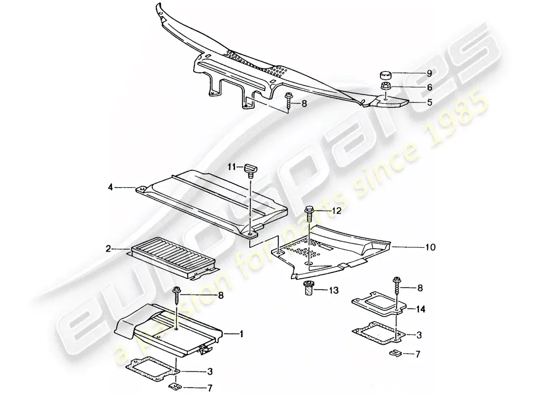 porsche 2003 (996 gt3) elemento filtrante de polvo y polen - tapas - capo diagrama de piezas