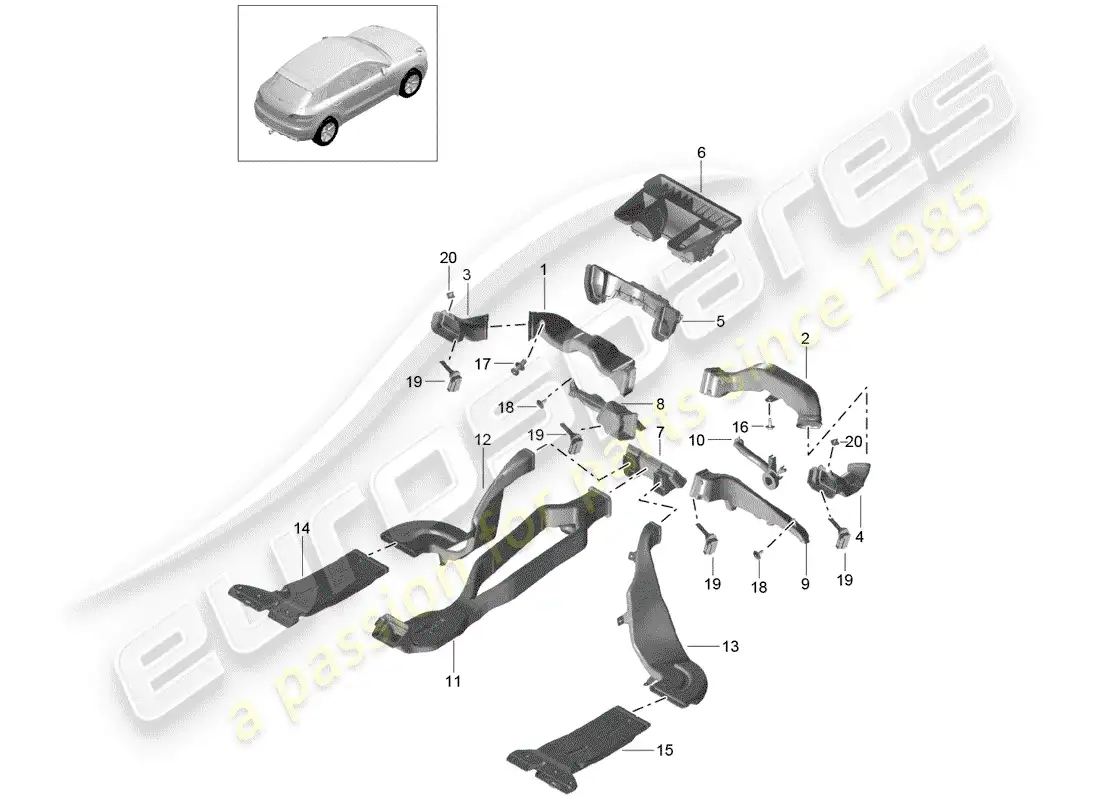 porsche 2014 (macan) ducto de aire diagrama de piezas
