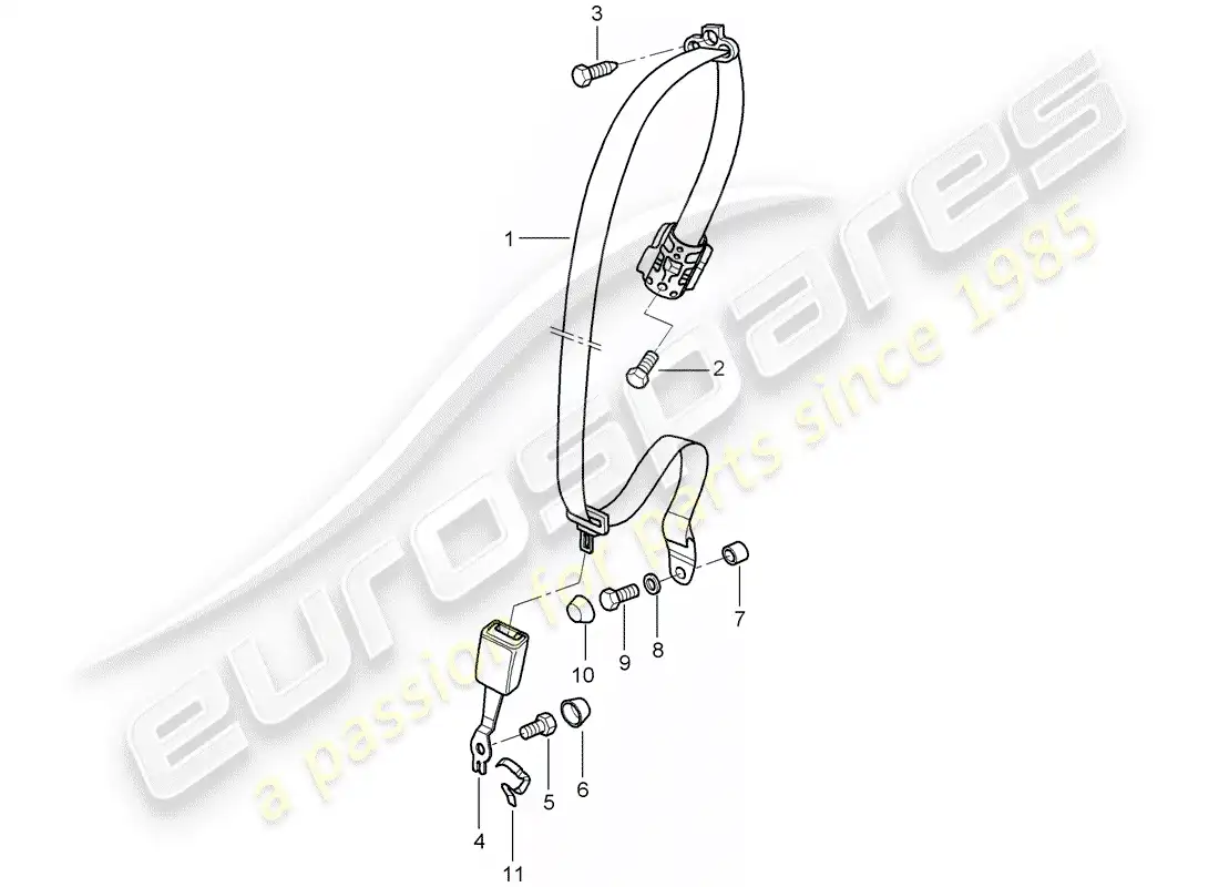 porsche 2007 (997-1 turbo / gt2) cinturón de seguridad diagrama de piezas