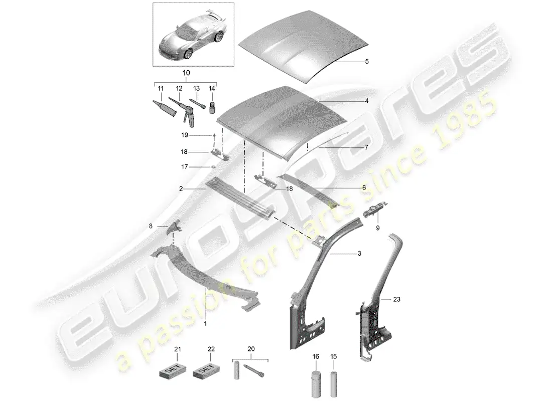 porsche 2016 (991-1 r/gt3/rs) capucha diagrama de piezas