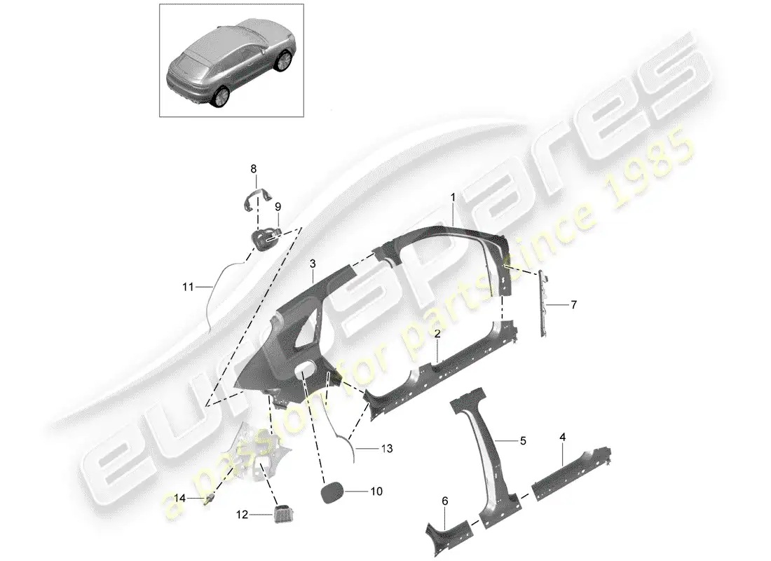 porsche 2019 (macan) panel lateral diagrama de piezas