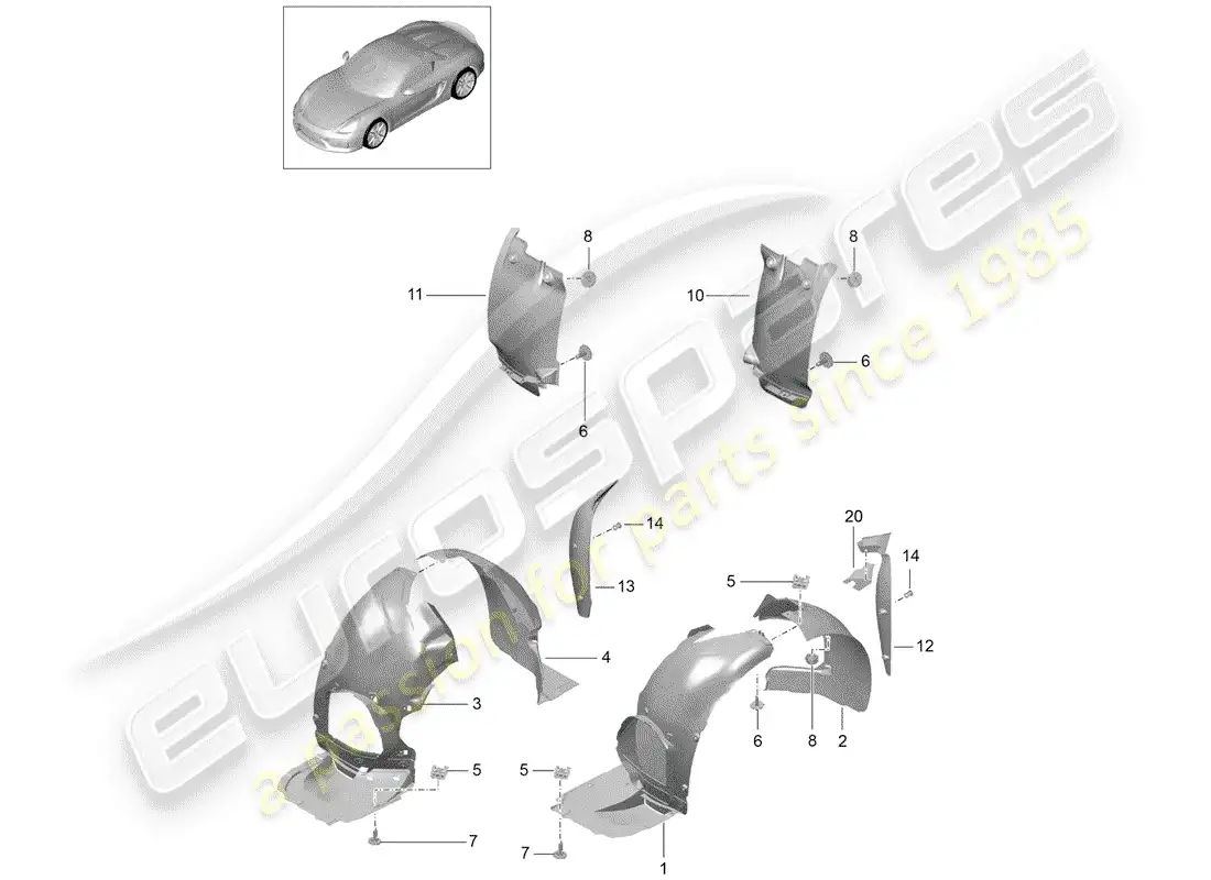 porsche 2016 (981 boxster spyder) adornos diagrama de piezas