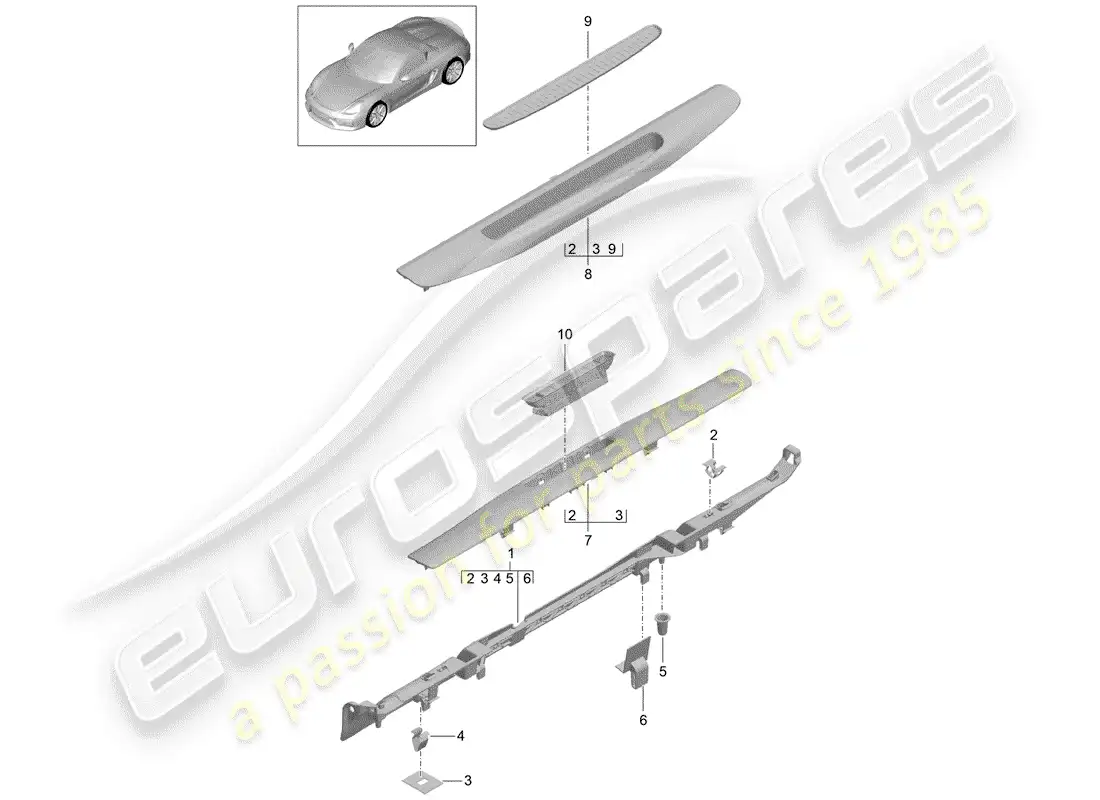 porsche 2016 (981 boxster spyder) placa de protección - panel de umbral diagrama de piezas