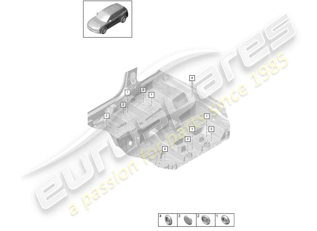 porsche 2026 (cayenne e3 pa) tapones interiores de bajos delanteros diagrama de piezas