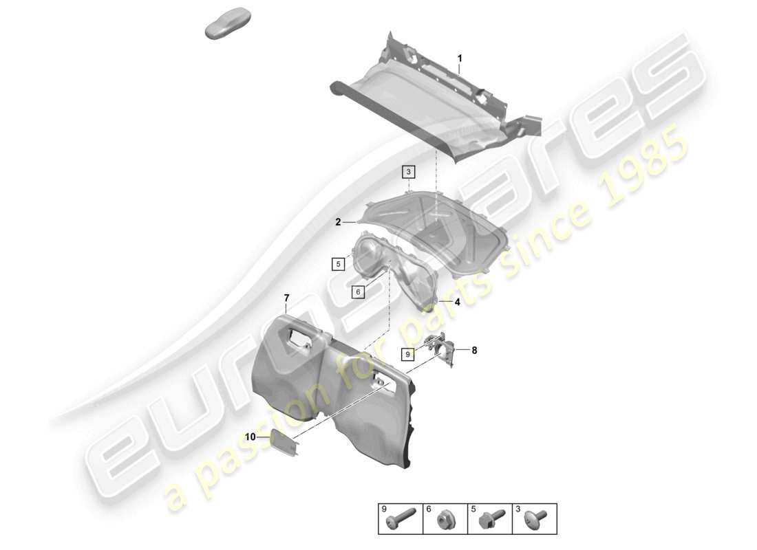porsche 2021 (718 boxster spyder) diagrama de piezas del compartimento del motor