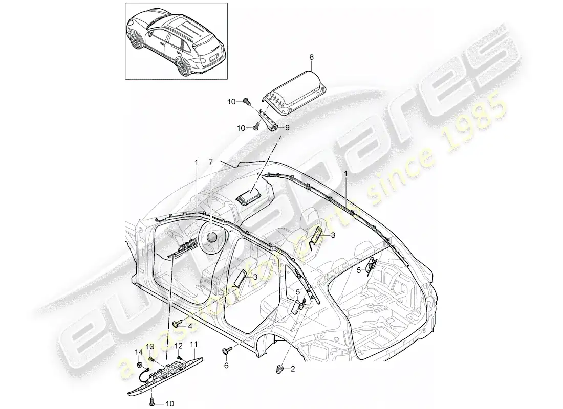 porsche 2013 (cayenne e2 92a) diagrama de piezas del airbag
