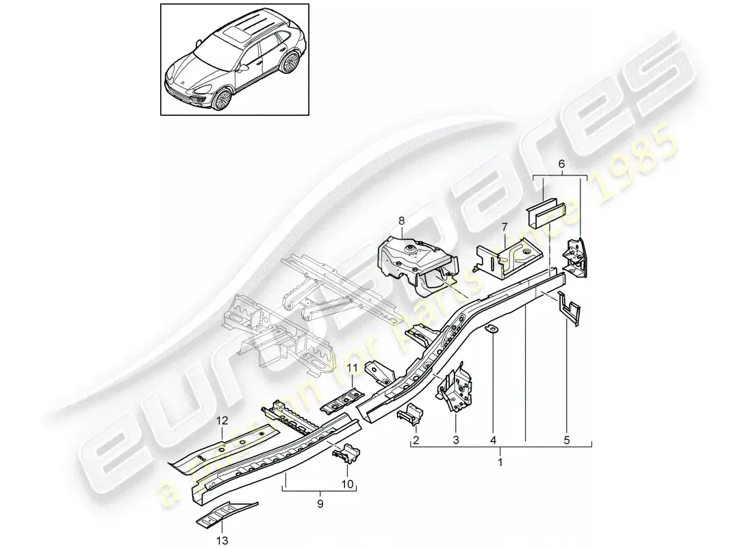 porsche 2013 (cayenne e2 92a) diagrama de piezas del marco