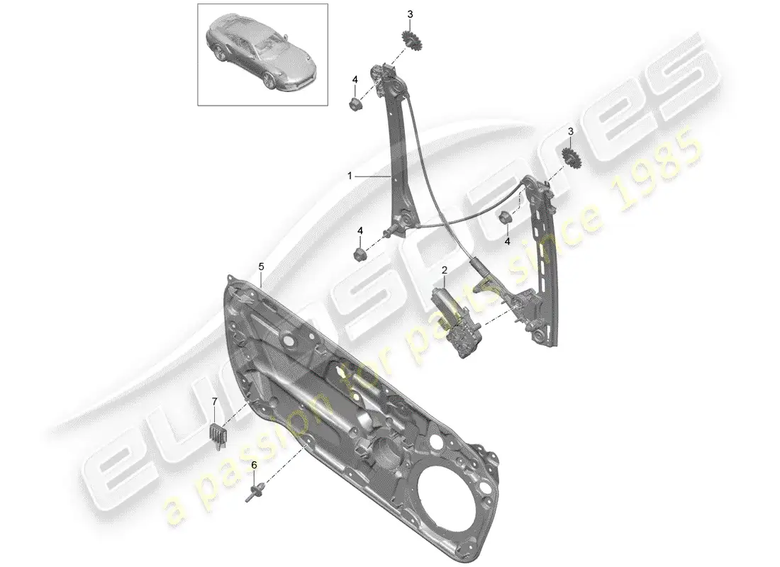 porsche 2016 (991-1 turbo) regulador de ventana diagrama de piezas