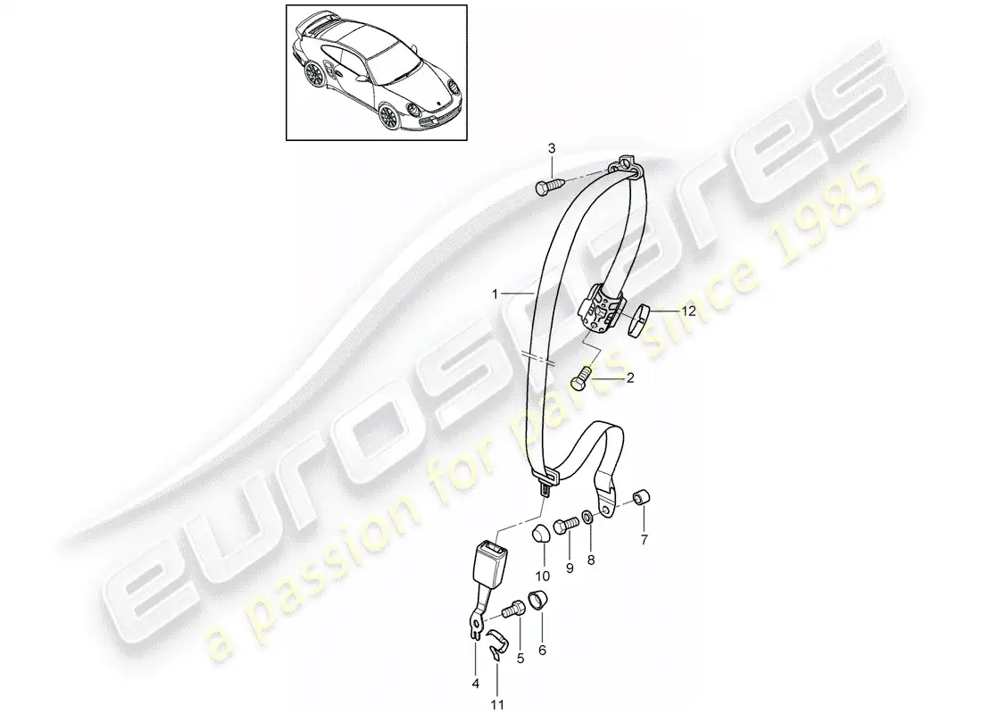 porsche 2007 (997-1 turbo / gt2) cinturón de seguridad diagrama de piezas