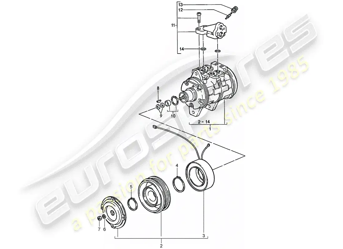 porsche 1990 (944) diagrama de piezas del compresor