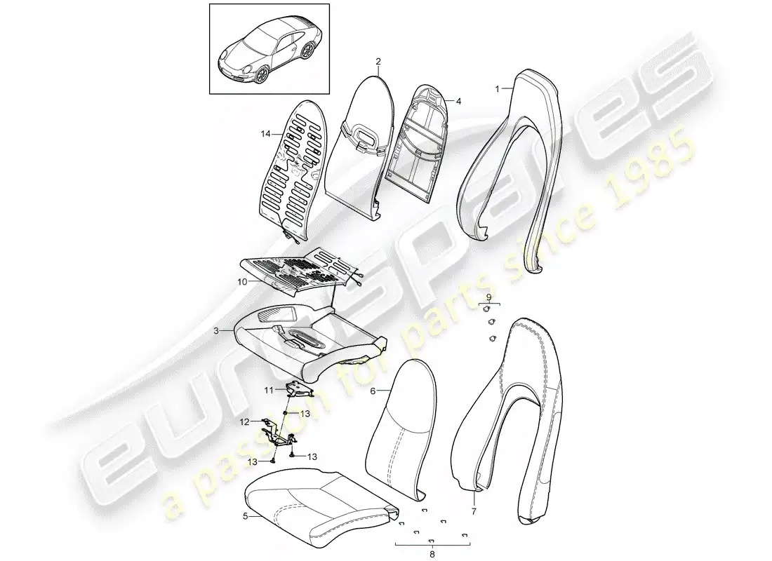 porsche 2009 (997-2) parte de espuma diagrama de piezas