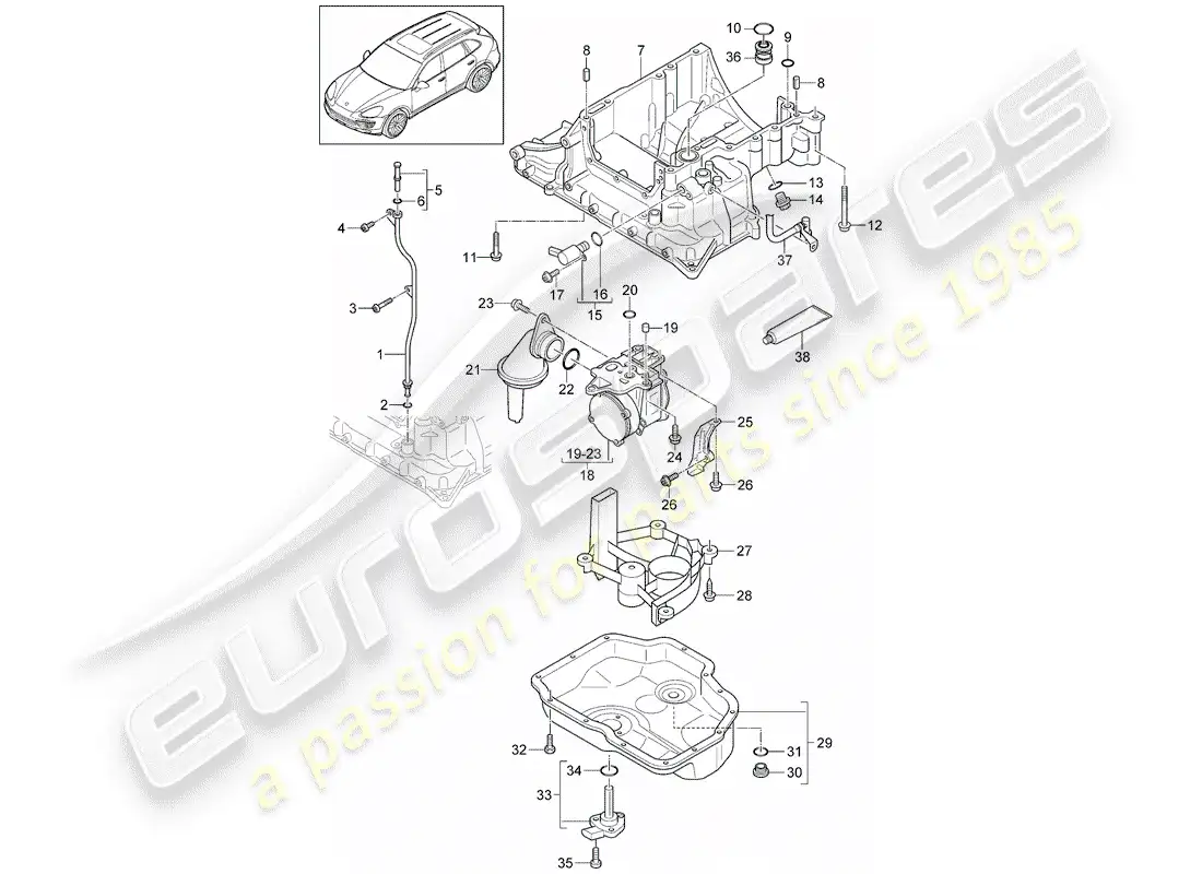 porsche 2013 (cayenne e2 92a) diagrama de piezas de la carcasa conductora de aceite