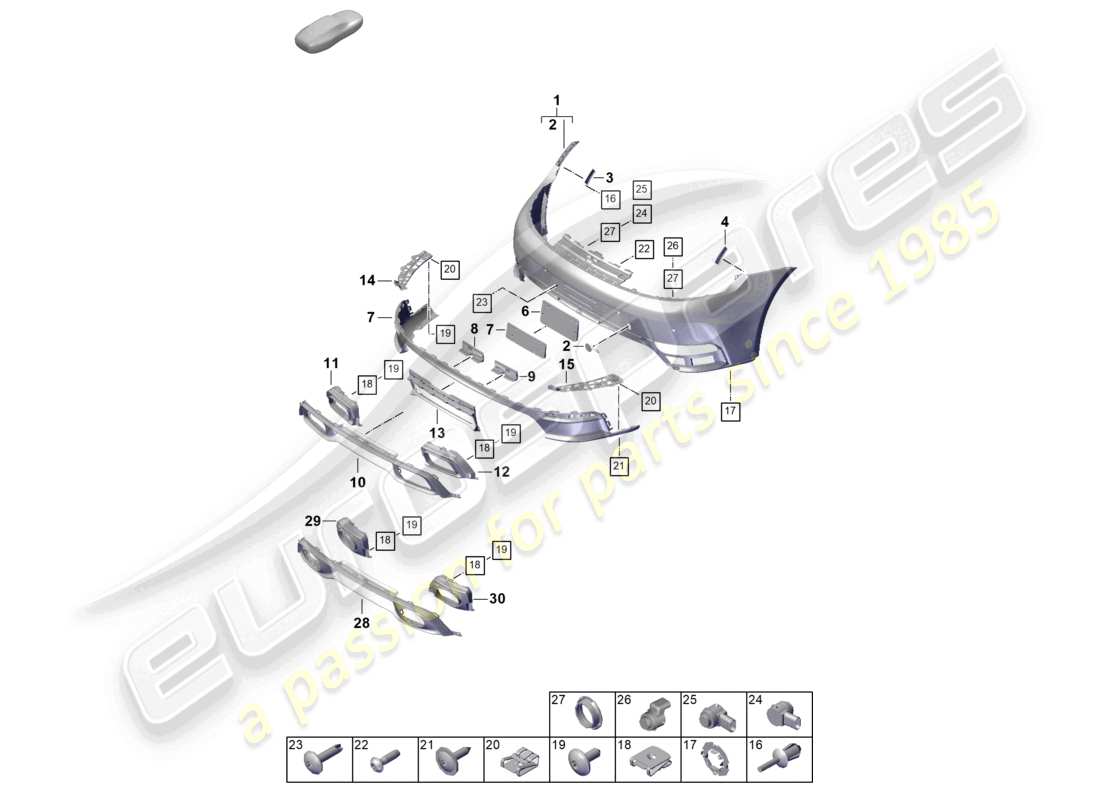 porsche 2024 (992-2) diagrama de pieza del parachoques trasero