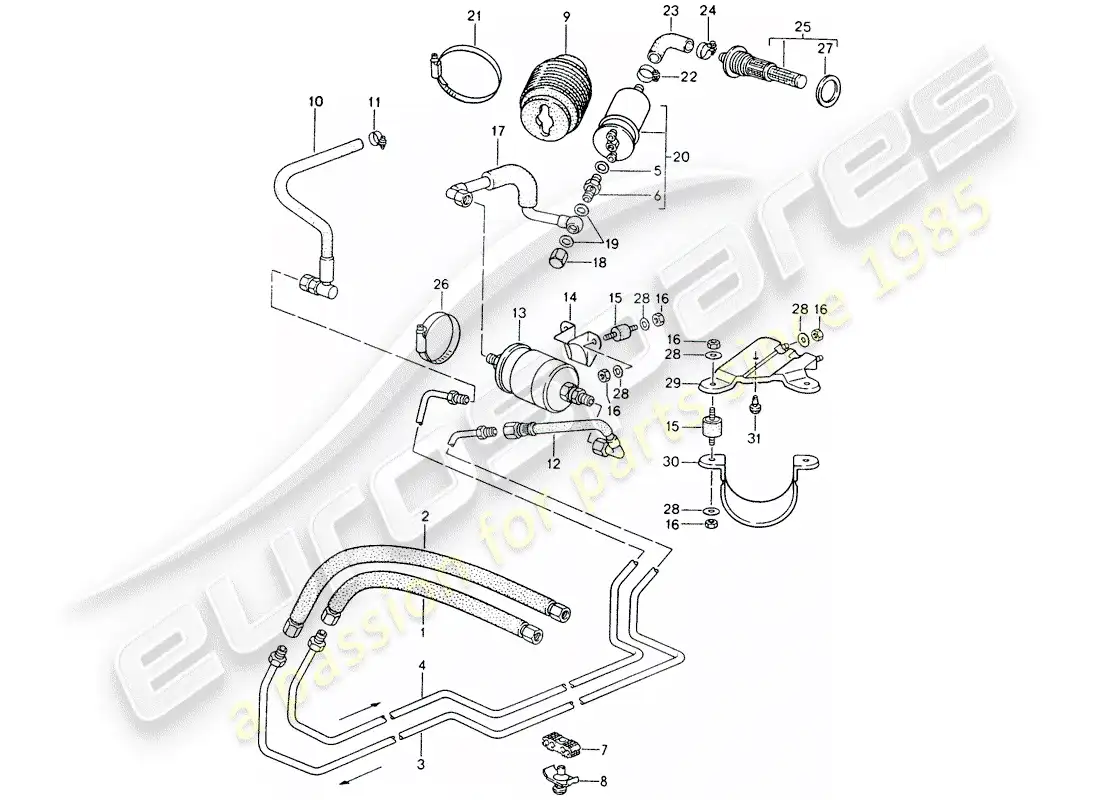 porsche 1992 (968) fuel system diagrama de piezas