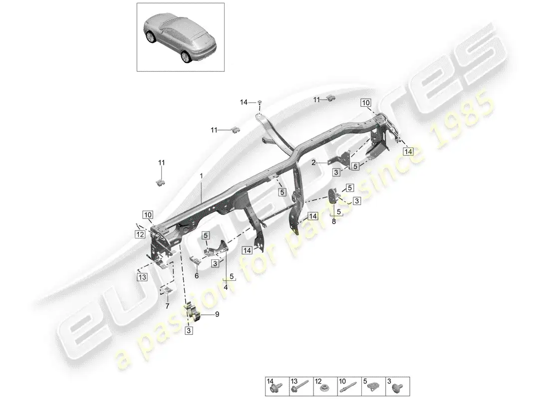porsche 2019 (macan) marco de retención diagrama de piezas