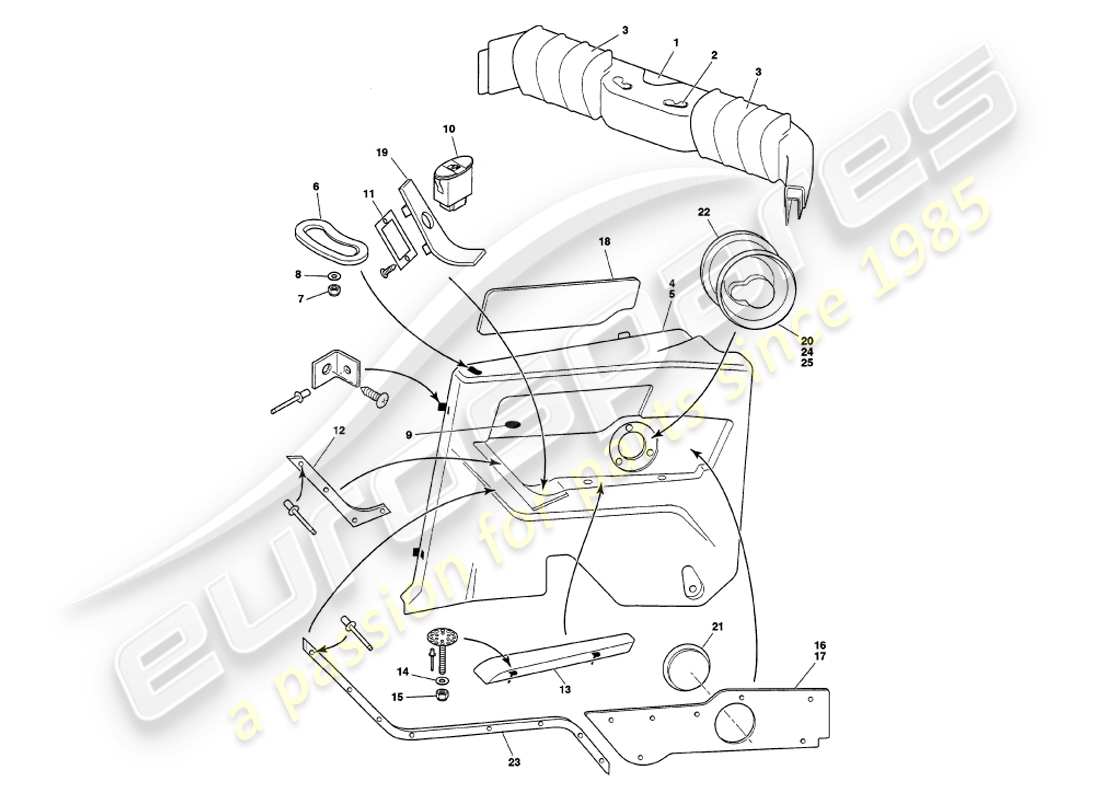 aston martin v8 volante (1997) diagrama de piezas de moldura trasera