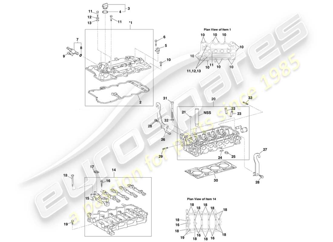 aston martin cygnet (2012) diagrama de piezas de la culata del cilindro