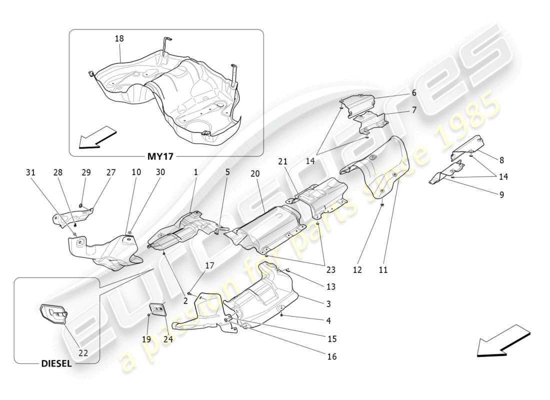 maserati ghibli (2018) paneles aislantes térmicos diagrama de piezas