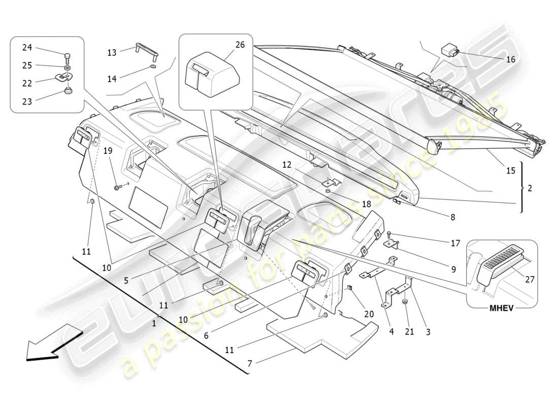 maserati ghibli (2017) diagrama de piezas del estante trasero para paquetes