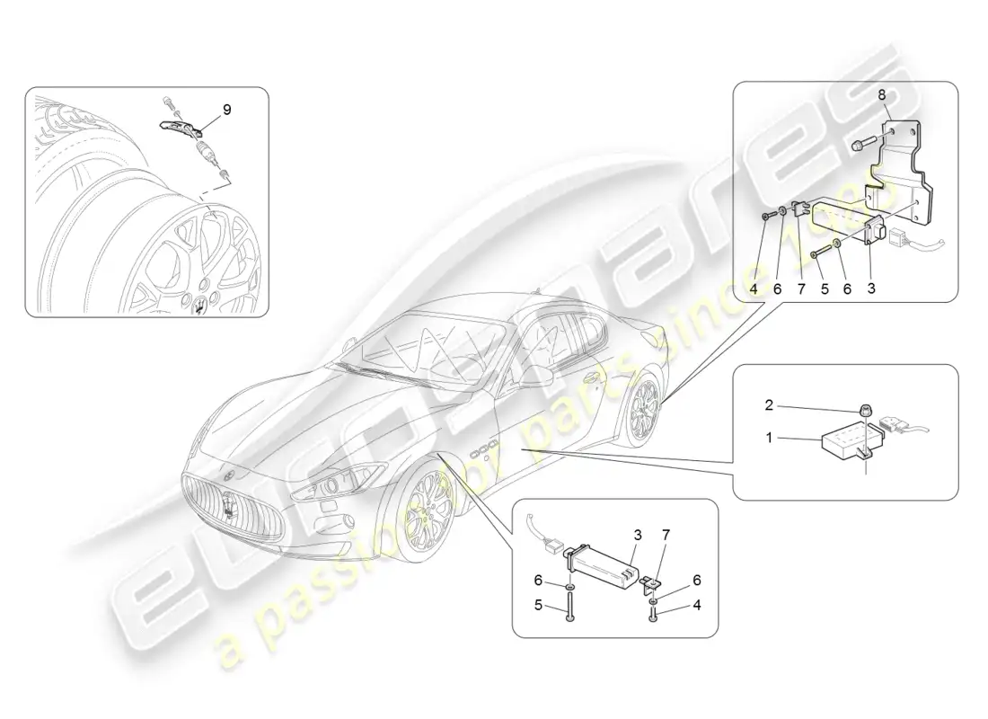 maserati granturismo (2008) sistema de control de presión de neumáticos diagrama de piezas