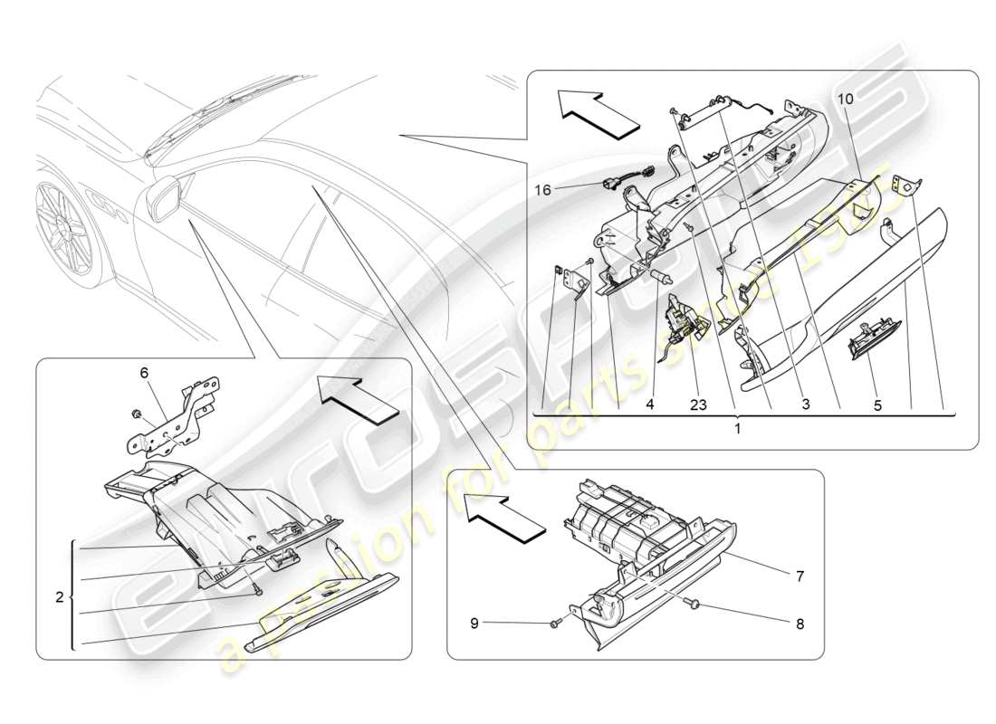 maserati ghibli (2018) diagrama de piezas de las guanteras