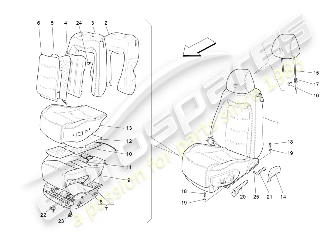 maserati granturismo (2012) front seats: trim panels diagrama de piezas