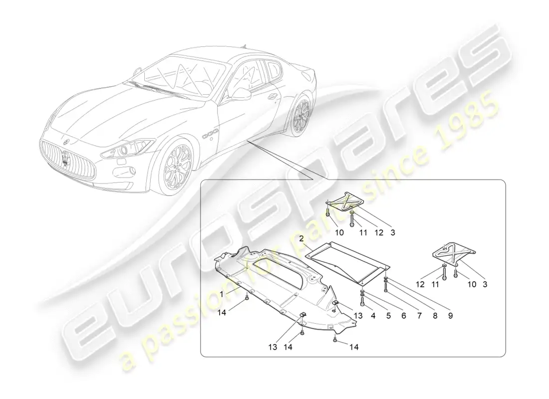 maserati granturismo (2012) protección de bajos y bajos del suelo diagrama de piezas