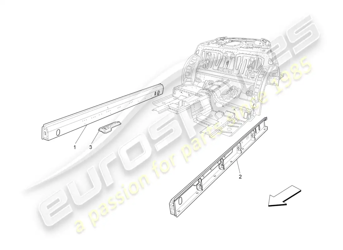 maserati granturismo (2012) marcos estructurales centrales y paneles de lamina diagrama de piezas