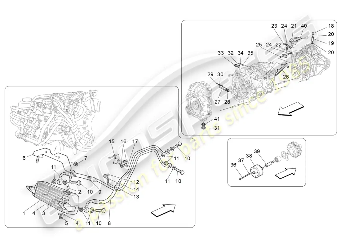 maserati granturismo (2012) lubricación y refrigeración del aceite de la caja de cambios diagrama de piezas