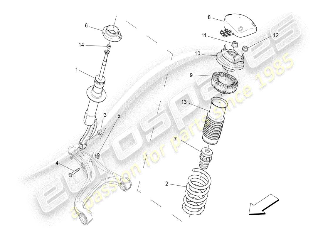 maserati ghibli (2019) dispositivos amortiguadores delanteros diagrama de piezas
