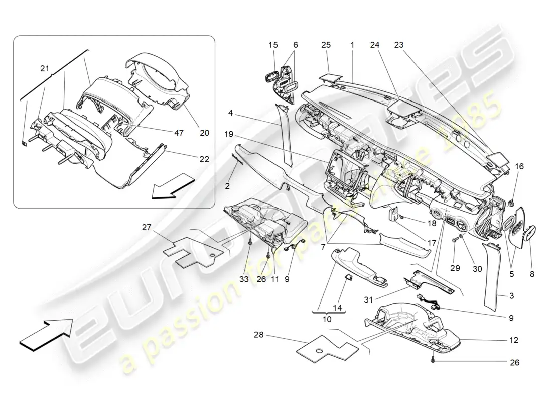 maserati qtp 3.0 tds v6 275hp (2015) diagrama de piezas de la unidad del tablero