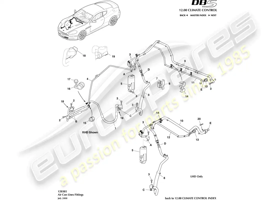 aston martin dbs (2012) líneas de aire acondicionado diagrama de piezas