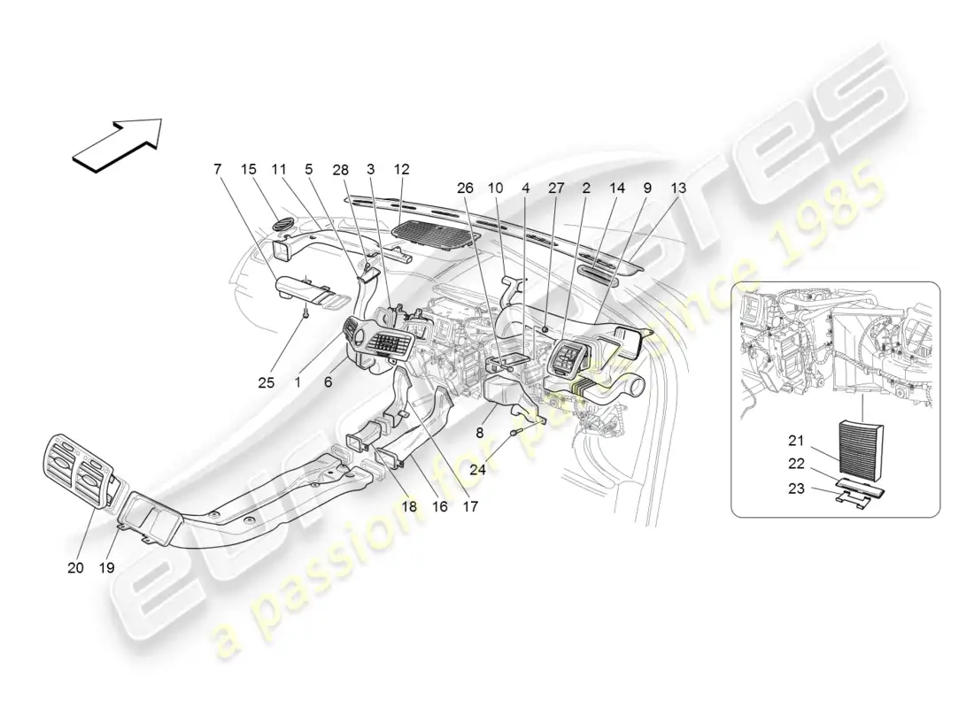 maserati granturismo (2008) unidad de aire acondicionado: difusión diagrama de piezas