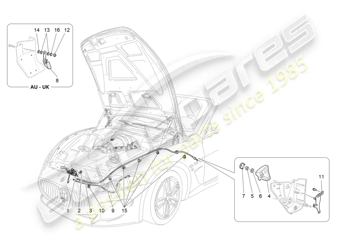 maserati qtp 3.0 tds v6 275hp (2015) diagrama de piezas del botón de apertura de la tapa frontal
