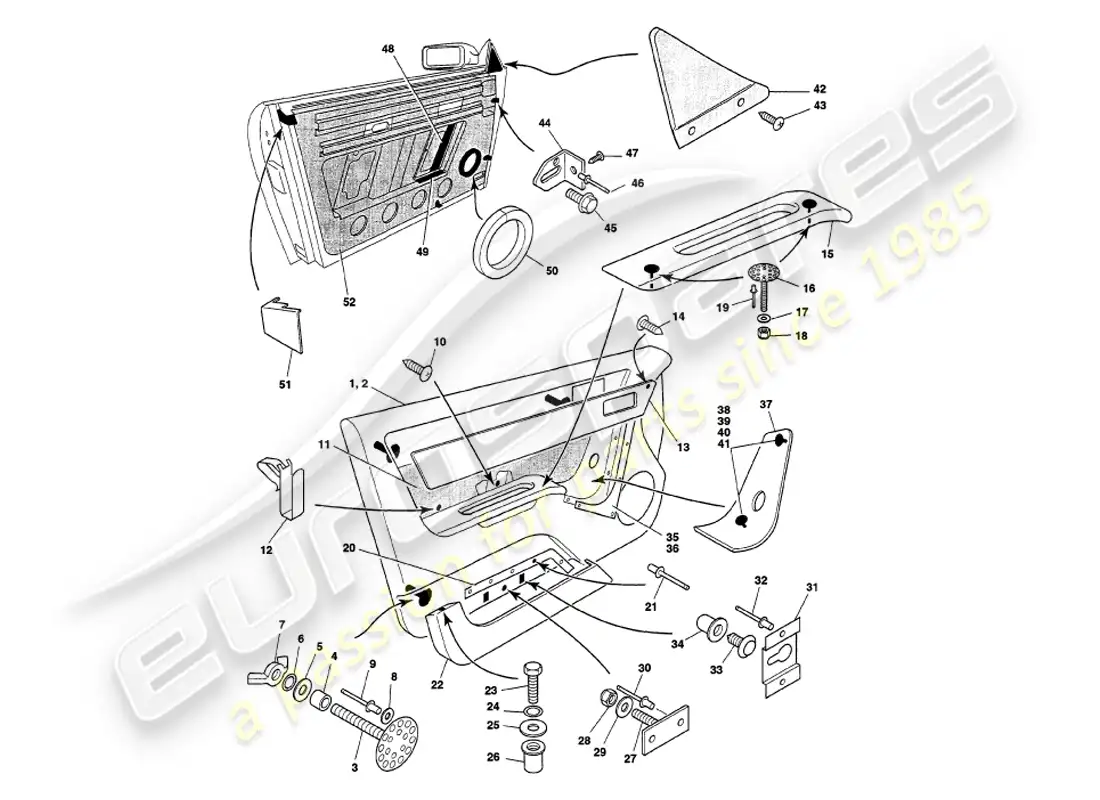 aston martin v8 volante (2000) marco de puerta diagrama de piezas